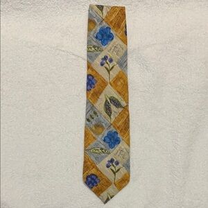 Ezmenegildo Zegna Men’s 100% Silk Floral Patchwork Blue and Gold Tie